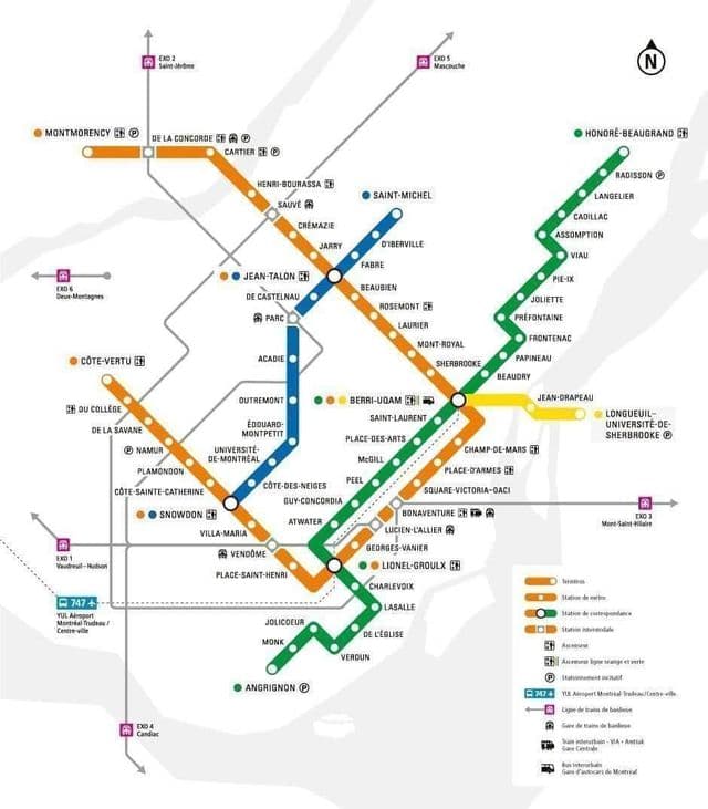 Карта станций метро Монреаля