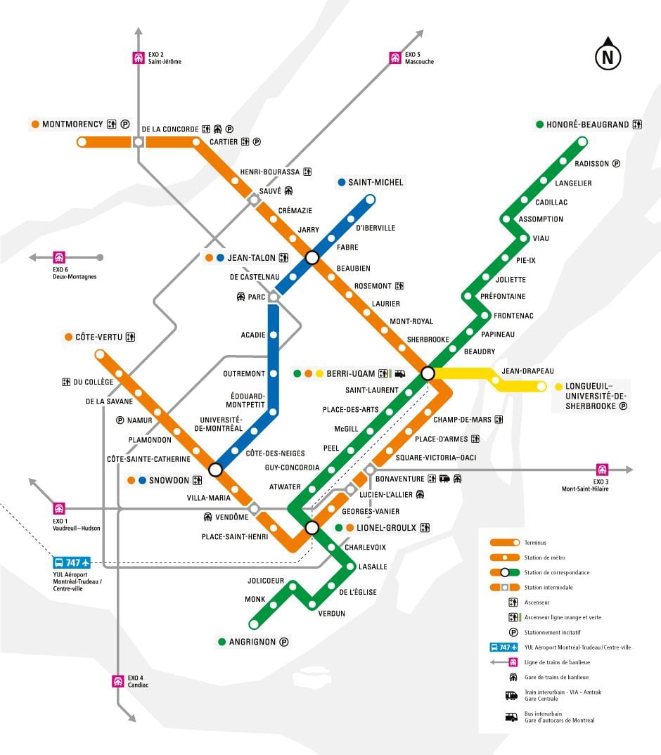 Карта станций метро Монреаля