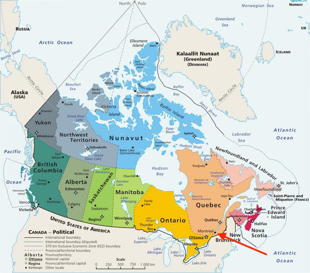Монреаль в Квебеке - карта Канады